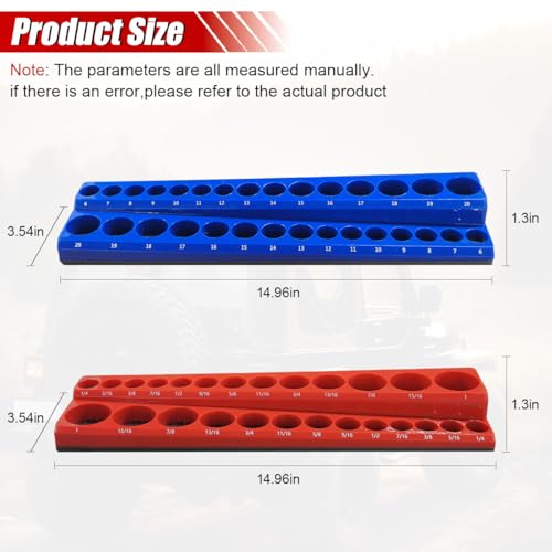2PCS Magnetic Socket Organizer Set - 3/8 Inch Drive Metric SAE Socket Holder Tool Trays Magnetic Sockets Storage Rail Holds 56 Standard and Deep Sockets for Tool Box Carts Drawer (3/8") - size: 3/8"
