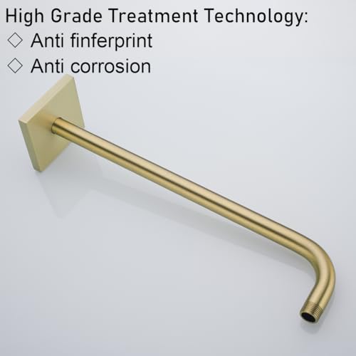 RANDOM 16 Inch Shower Arm with Flange,Stainless Steel 90 Degree Rain Shower Head Extension Arm,Wall-Mounted Shower Head Arm for Fixed Shower Head,Brushed Gold.SKU: RD-91018-16BG-SQ - color: 16″ Brushed Gold(Square Flange)