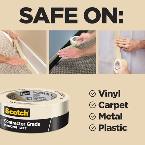 Scotch Painter's Tape Contractor Grade Masking, 3 Rolls, 1.88 in x 60.1yd, Holds to Surfaces for Upto 3 Days, Removes Easily Without Leaving Sticky Residue, Interior & Exterior(2020-48EP3)(Pack of 4) - size: 1.88" Width (Pack of 4)