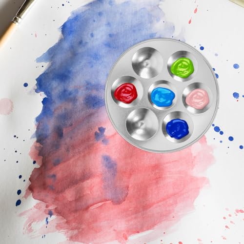 NUOBESTY Aluminum Paint Palette Tray Round Watercolor Mixing Tray Metal Paint Palette for Art Painting Color for Studio Classroom Travel 2 Pack 5.31in