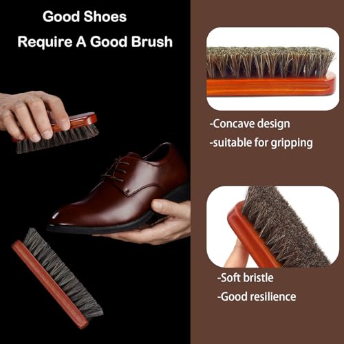 shoe care kit horsehair brush,long-handled round brush,white & black polish,polishing cloth,shoe horn,storage box. - color: White+black