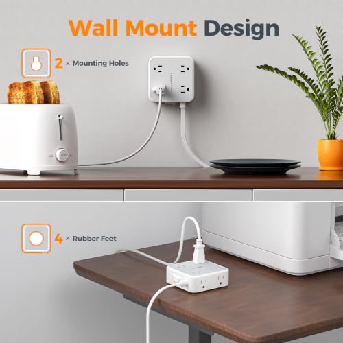 TESSAN Surge Protector Power Strip with 900J Surge Protection, 5 Ft, Grey - color: Grey with 1 USB C, size: 5 feet