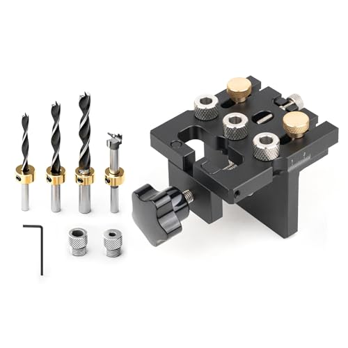 Updated 3 in 1 Woodworking Doweling Jig Kit, Adjustable Woodworking Drilling Locator Puncher Tools, Pocket Hole Jig Drilling Guide Puncher Locator Carpentry Tools (For 15mm Dowel)