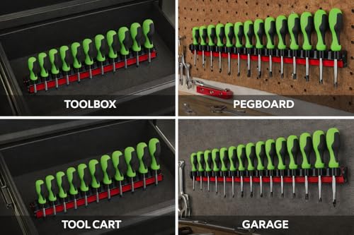 Magnetic Screwdriver Organizer for Tool Box Drawer – Holds 16 Tools – Magnetic Tool Box Organizer Rack – Screwdriver Holder for Toolbox, Drawer, or Wall Mount (RED) - color: RED