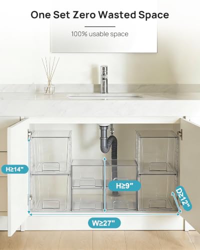 Vtopmart 8 Pack Clear Pull-Out Under Sink Organizer Set (4 Large & 4 Small) - style: 4 Large+4 Small