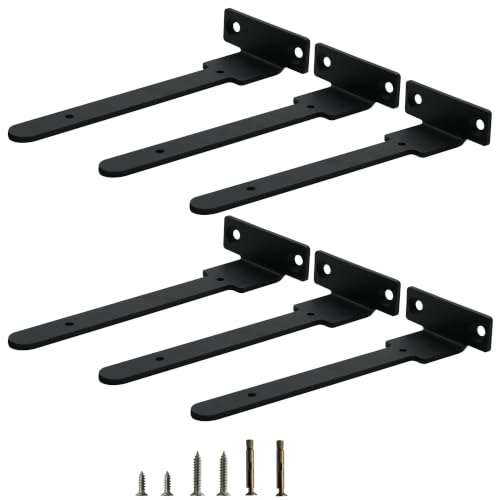 8 Inch Floating Shelf Brackets 6 Pack Black Metal Hidden L Supports - size: 6 Pack