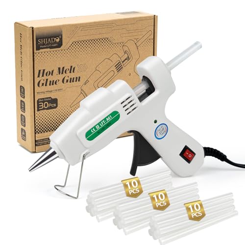 SHJADE Hot Glue Gun with 30 Glue Sticks, 20W Mini Hot Melt Gun Kit(White) - color: White-new Packaging