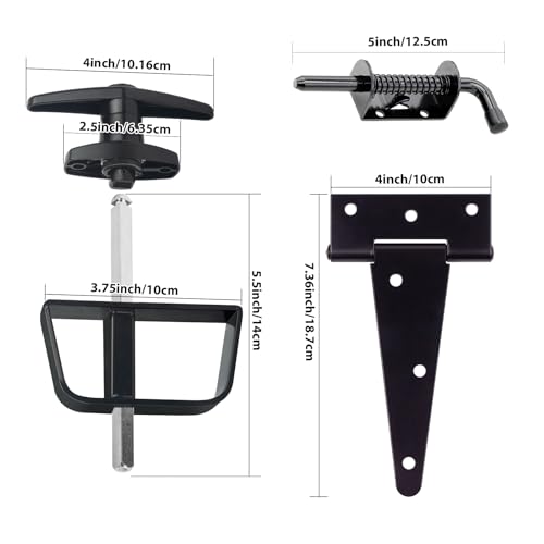 BTEOBFY Double Door Shed Hardware Kit -Includes Window and Door/Window Hinge Set, Complete with Hinges, Black Latches, and T-Handle Lock -, for Gates, playrooms - size: 5.5-inch-Black-T