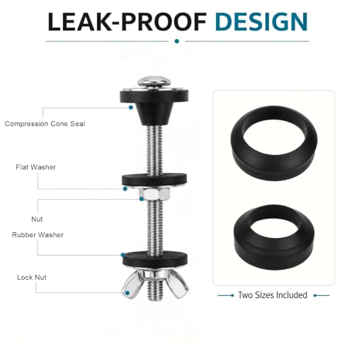 2 PCS Toilet Tank to Bowl Gaskets Kit, Universal Stainless Steel Heavy Duty Toilet Tank Bolts Replacement, Compatible with 2" & 3" Toilet Tank Seal Set, Easy Install Leak Repair