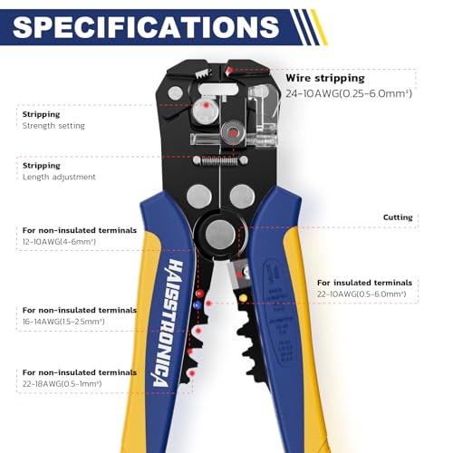 haisstronica 3 in 1 Self-Adjusting Wire Stripper, AWG 24-10 Tool