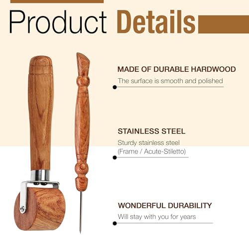 SAVINA 2-Piece Seam Roller & Stiletto Set, Wooden Sewing & Quilting Tools - color: Seam Roller + Stiletto