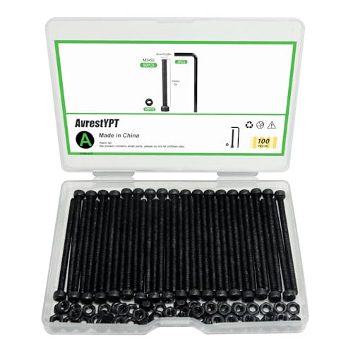 100Pcs M3 x 50mm Hex Socket Head Cap Screws Bolts, Carbon Steel, Black Oxide Finish, Allen Socket Drive, Full Threads,with Hex Spanner - size: M3 x 50-100Pcs