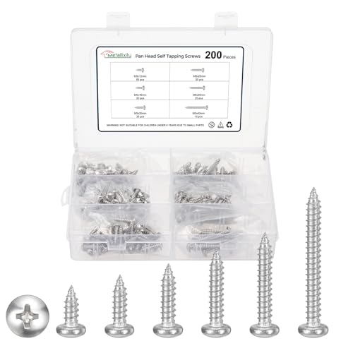 METALLIXITY Phillips Pan Head Self Tapping Screw M5 200Pcs - color: Silver tone, size: M5x12,16,20,25,30,40mm