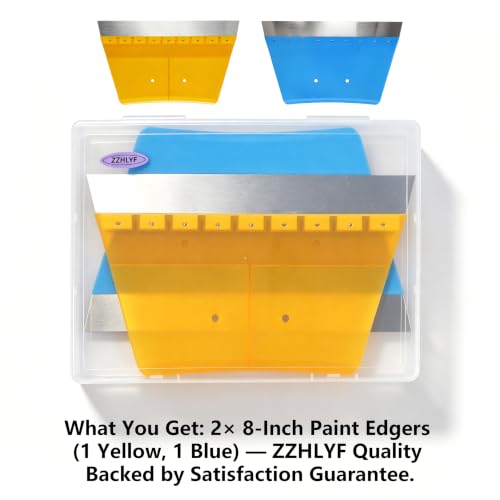 2 Pack 8 Inch Paint Edger & Trim Guard, Stainless Steel Cutting-in Tool, Painter's Tape Alternative for Ceilings, Baseboards, Door Frames & Trim, Yellow & Blue