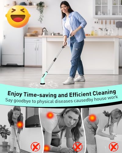 Electric Spin Scrubber for Bathroom, Shower Scrubber with Long Handle - color: Mint Green, size: 3 Brush Heads
