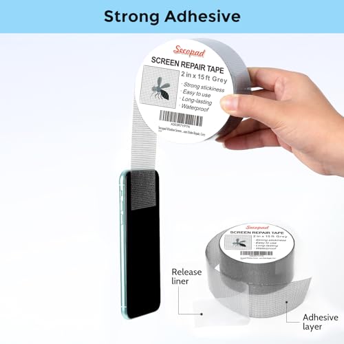 Secopad 2" x 180" (15FT) Screen Repair Tape, Screen Repair Kit, Grey - color: Gray, size: 2IN x 15FT