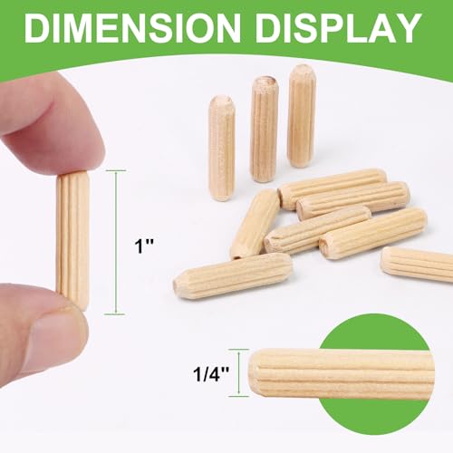 1/4" x 1" Wooden Dowel Pins, FoDau770 Fluted Wood Dowel Rods, Natural Beech Wood Dowel Pegs for Crafts, Woodworking, DIY Furniture - 200 Pieces - size: 1/4" x 1"