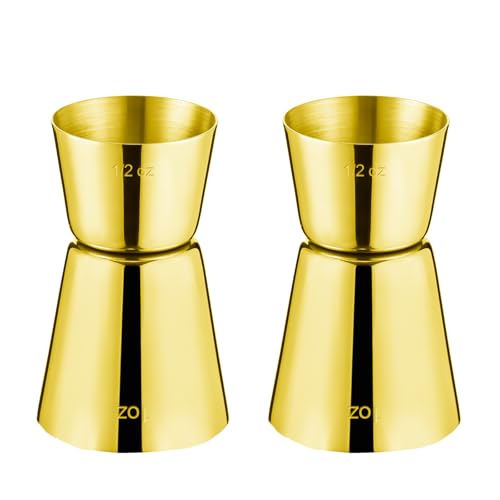 Briout 2Pcs Double Cocktail Jigger for Bartending, 1OZ 1/2OZ,Flat Edge Gold - color: Gold, size: Flat Edge-0.5oz/1oz-2PC