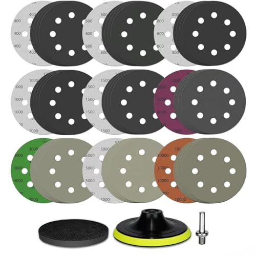 47PCS 5IN Wet Dry Sanding Discs Kit 8 Hole Hook & Loop Sandpaper Assortment - style: 47PCS