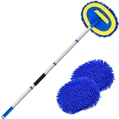 Ordenado 62" Car Wash Brush Kit Mitt Mop Sponge with Long Handle Chenille Microfiber Car Cleaning Brush Kit Supplies Car Washing Mop Kit Car Care Kit of Scratch-Free Replacement Head for Car RV Truck - color: B-blue