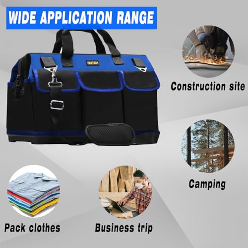 FASTECH 20 Inch Bottom Tools Bag With Wide Mouth For Tool Storage, Carrier and Organizer, Heavy Duty Tool Tote Bag for Men/Women, Wide Mouth Tool Bag With Inside Pockets (20 Inch) - size: 20INCH