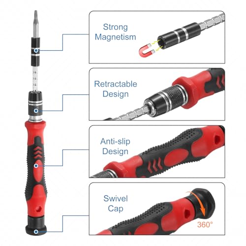 HARFINGTON 123 in 1 Magnetic Precision Screwdriver Set Electronics Repair Tools Kit with 96 Bits Flexible Shaft and Extension Rod for Cellphone Game Console Laptop PC Computer Camera, Red - color: Red