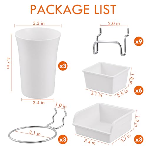 Pegboard Bins Cups with Hooks & Loops 12 Pack Peg Board Organizer (White) - color: White