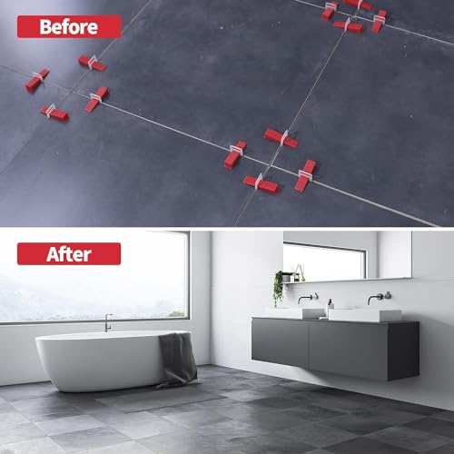 Tile Leveling System 1/16" Spacers Tile Leveler Clips DIY Tile Leveler Spacers 4000 Pcs and Tools Harden Rubber Mallet Hammer 16 oz for Professional Ceramic Tile and Stone Installation