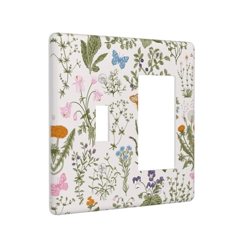 Botanical Herbs Floral Vintage Butterfly Wildflowers Outlet Covers 1 Toggle 1 Rocker Combination Decorative Wall Plate Electrical Switch Plates Light Switch Cover Plate for Farmhouse Living Room Decor - color: Botanical Herbs Floral Vintage Butterfly Wild