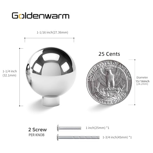 Goldenwarm 10 Pack Chrome Cabinet Knobs Kitchen Knobs for Cabinets - color: Polished Chrome