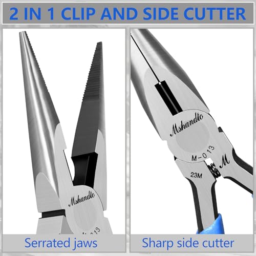 Needle Nose Pliers Set, mshandto 5" Long Nose Pliers for Wire Bending, 6 Pack High Carbon Steel Needle Nose Pliers, Serrated Jaw Pliers for Jewelry Making, Electronics, Object Grasping, Craft Making - size: 5"-6Pack