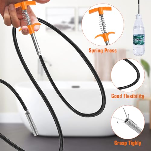 New Upgrade 35 inch Drain Snake Hair Drain Clog Remover Tool - Sink Drain Cleaner for Toilet Sewer Shower Kitchen Bathroom Tub Clogged Drains Opener Cleaning Tool, Flexible Grabber Claw Pick Up Tool