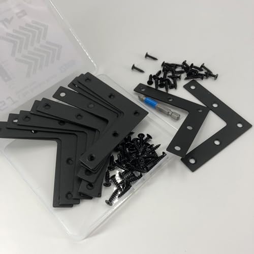 QSJ 12 Pcs L Flat Straight Brackets Corner Bracket Set 3.15'' Bracket Brace Mending Plate Stainless Steel for Wood - size: Black, 3.15x3.15''