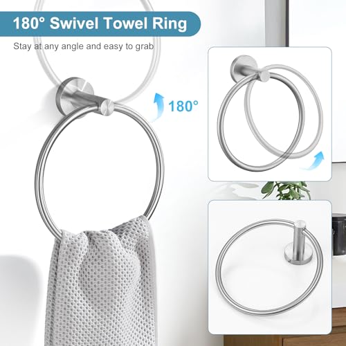 TQKAG 8-Pieces Bathroom Hardware Set Brushed Nickel SUS304 Stainless Steel Bath Towel Bar Set 23.6 Inch Round Bathroom Accessories Kit Wall Mounted - color: Brushed Nickel, size: 8-Pieces Set