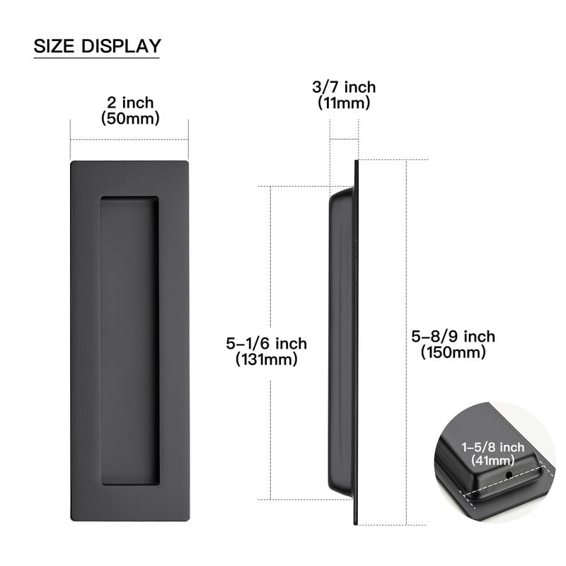 Ravinte 4 Pack Black Sliding Closet Door Handles, Flush Pulls 5.9in Length - color: Black, size: 150mm