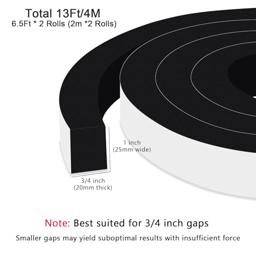 Thick Foam Tape Weather Stripping for Medium Large Gaps, 1x3/4in - color: Black, size: 1 In x 3/4 In x 13Ft