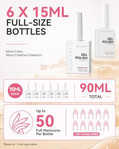 Makartt Pink Gel Nail Polish Set 15ML : 6 Sheer & Shimmer Colors - color: Petal Glow