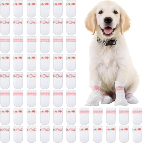 Novabright 60 Pcs Disposable Dog Booties with 3/5 Roll Protectors Bandage for Paw Protection Dog Feet Covers Pet Shoes for Pets Paw Wound Recovery for Medium Large Pets (M) - size: M