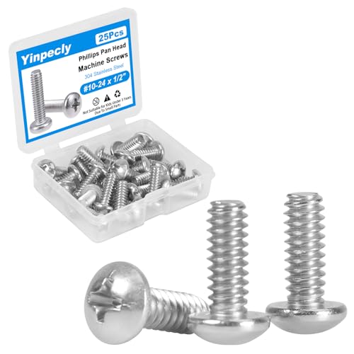 25 Pcs #10-24 x 1/2" Pan Head Machine Screws 304 Stainless Steel - size: #10-24 x 1/2"