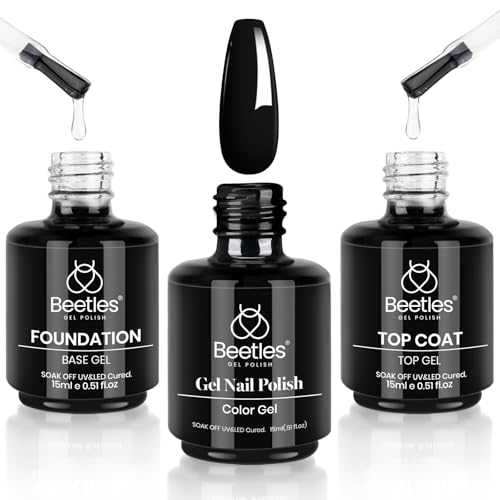 Beetles No Wipe Gel Top Coat Base Coat & Black Gel Nail Polish 3Pcs 15ml - color: D-Black-3