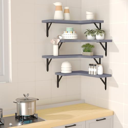 ROMGUAR CRAFT Corner Floating Shelves Wall Mounted Set of 4, Grey - color: Grey
