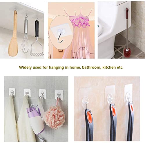Transparent Adhesive Hooks 30 lb(Max), Waterproof and Oilproof Reusable Seamless Hooks, Heavy Duty Wall Hook for Kitchen Bathroom Office (8 Pack) Transparen