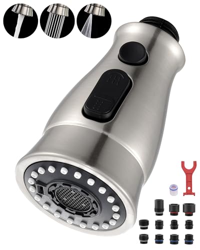 J-HVA Kitchen Faucet Sprayer Head Replacement with 15 Adapters (UPDATED) - color: Brushed Nickel