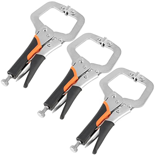 HOZEON 3 PCS 6 Inch C Clamp Locking Pliers, Heavy Duty Welding C Clamp Pliers with Swivel Pads, Vise Grip Locking Pliers Face Clamps for Woodworking, Welding, Building - size: 3 PCS 6 In