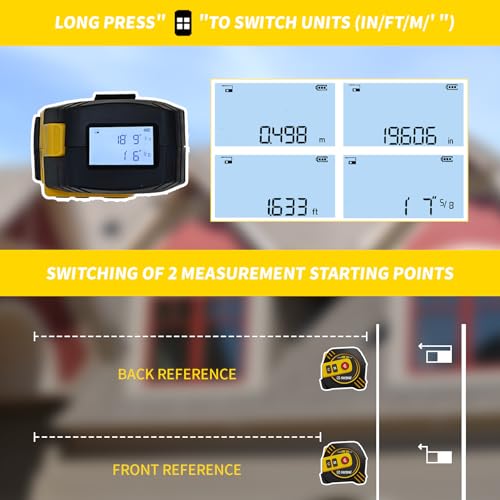 2-in-1 Laser Tape Measure USB-C Recharge 262Ft Laser & 16Ft Tape Red-Beam - color: Red Laser Tape 16ft+262ft