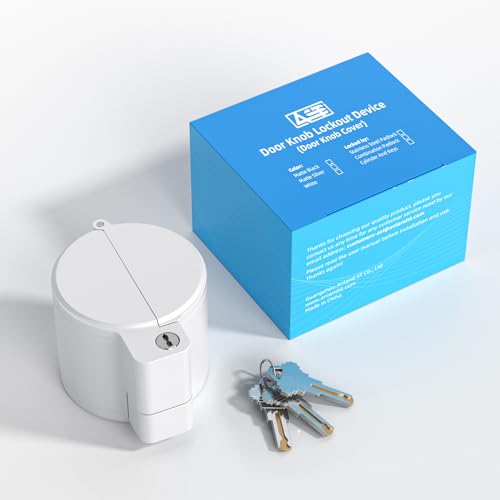 AST Adjustable Door Knob Cover with High Security Cylinder and 3 Brass Keys - color: Matte white with brass keys