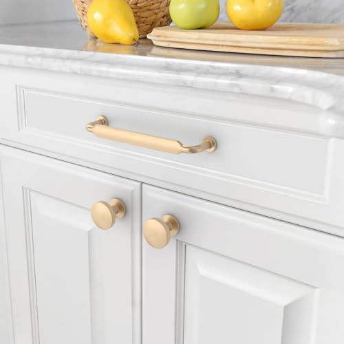 Asidrama 10 Pack Brushed Brass Kitchen Cabinet Knobs Dresser Knobs Drawer Knobs Cabinet Hardware Zinc Knobs for Dresser Drawers - color: Brushed Brass, style: 10 Pack