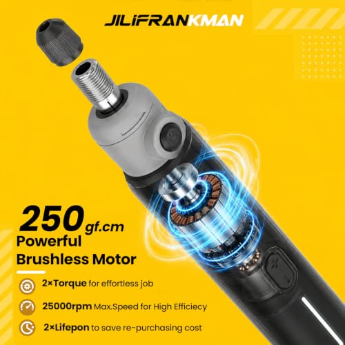 Mini Cordless Brushless Rotary Tool Kit, Brushless Motor, 5 Speed, Max.25000 RPM, 65 Accessories, Engraving Pen, for 3D Printer Sanding, Polishing, Drilling, Carving, DIY Crafts
