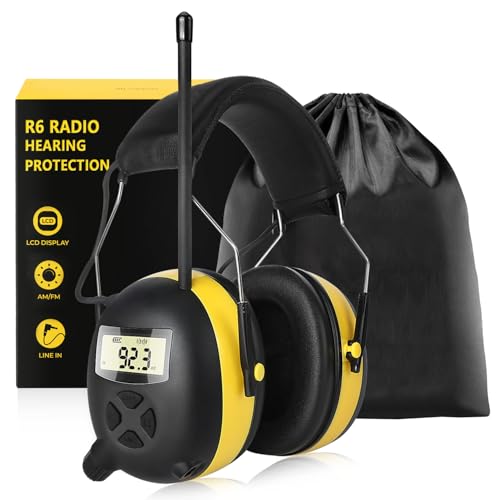 BJKing AM/FM Radio Headphones with Digital Display, 30dB AM FM Hearing Protection Safety Ear Muff, Ear Protection Headphone for Mowing, Landscaping, Shooting and Construction Black-Yellow - color: Yellow