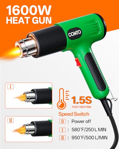 Heat Gun, 1600W Hot Air Gun with 2 Heat Settings, Green - color: Green